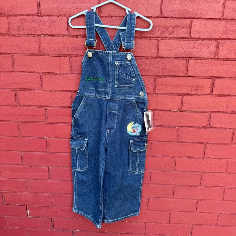 Vintage 90s Tiny Toon Adventures Buster Bunny Denim Overalls Kids Size 4 NWT